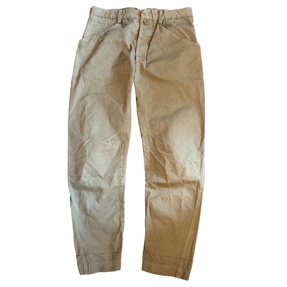 Isabel Marant Mens Olive Green Cinch Back Canvas Tapered Trousers Pants